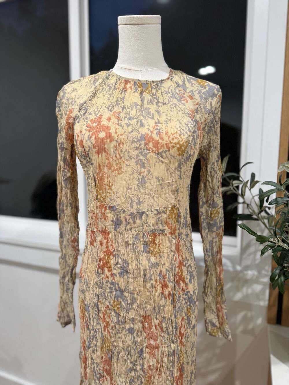Free People Women's Floral Crinkled Mesh Long-Sleeve Maxi Dress  Button-Back - Picture 6 of 11